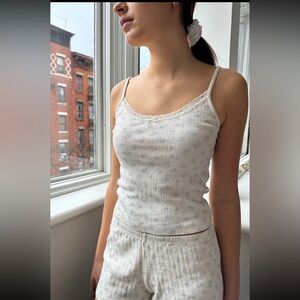 Brandy Melville Cream Teddy Bear Skylar tank top and shorts set NWT 🧸🩵